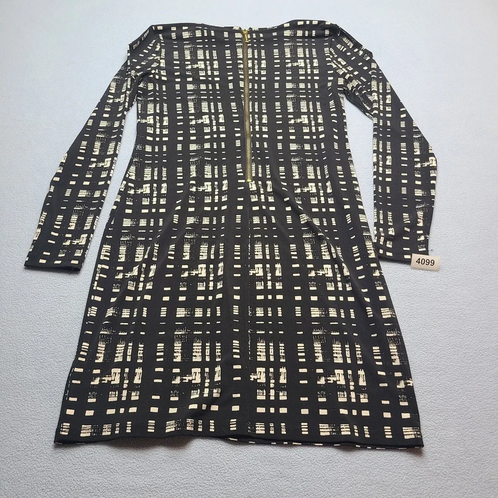 Michael Kors Sheath Dress Womens XS Black Cream Excellent Long Sleeve Geometric